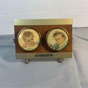 Vintage flip Brass and Wood Photo Frame 6” X 4” MCM
